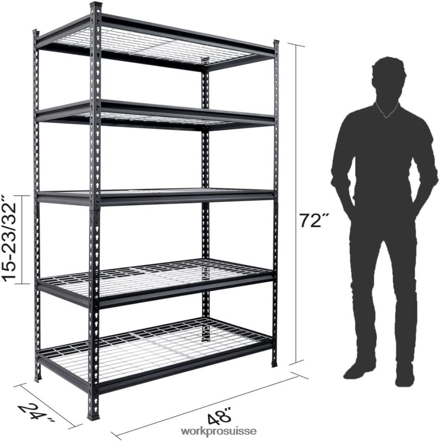 Étagère en métal à 5 ​​niveaux, support de rangement réglable robuste Z2LXTF7 noir WORKPRO stockage