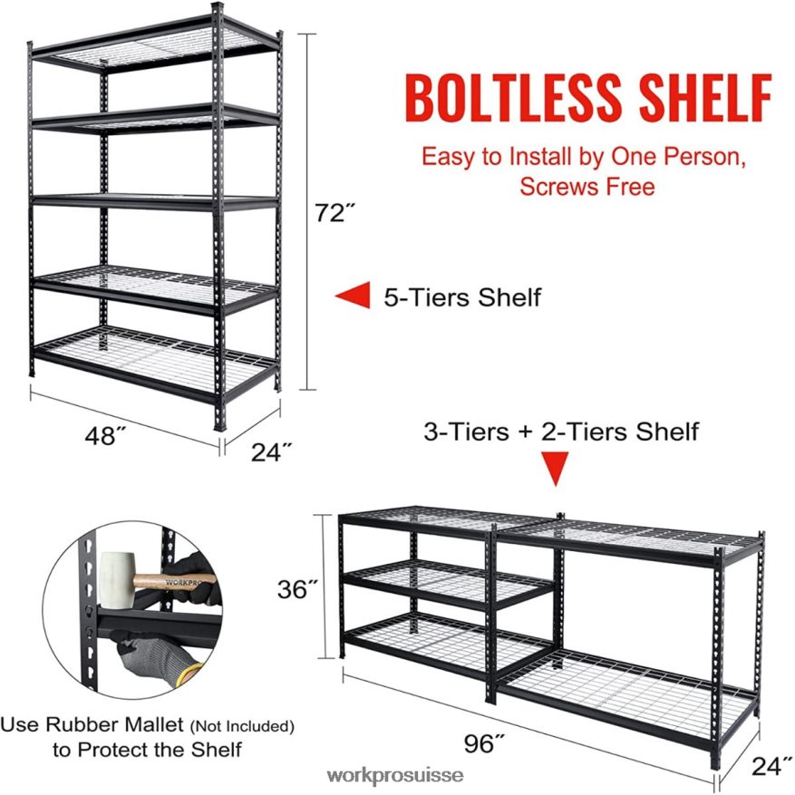Étagère en métal à 5 ​​niveaux, support de rangement réglable robuste Z2LXTF7 noir WORKPRO stockage