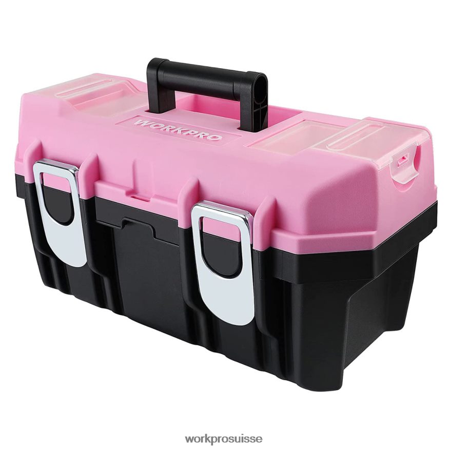 Boîte à outils de 16 pouces, boîte à outils en plastique avec loquet en métal et plateau amovible Z2LXTF23 rose WORKPRO stockage