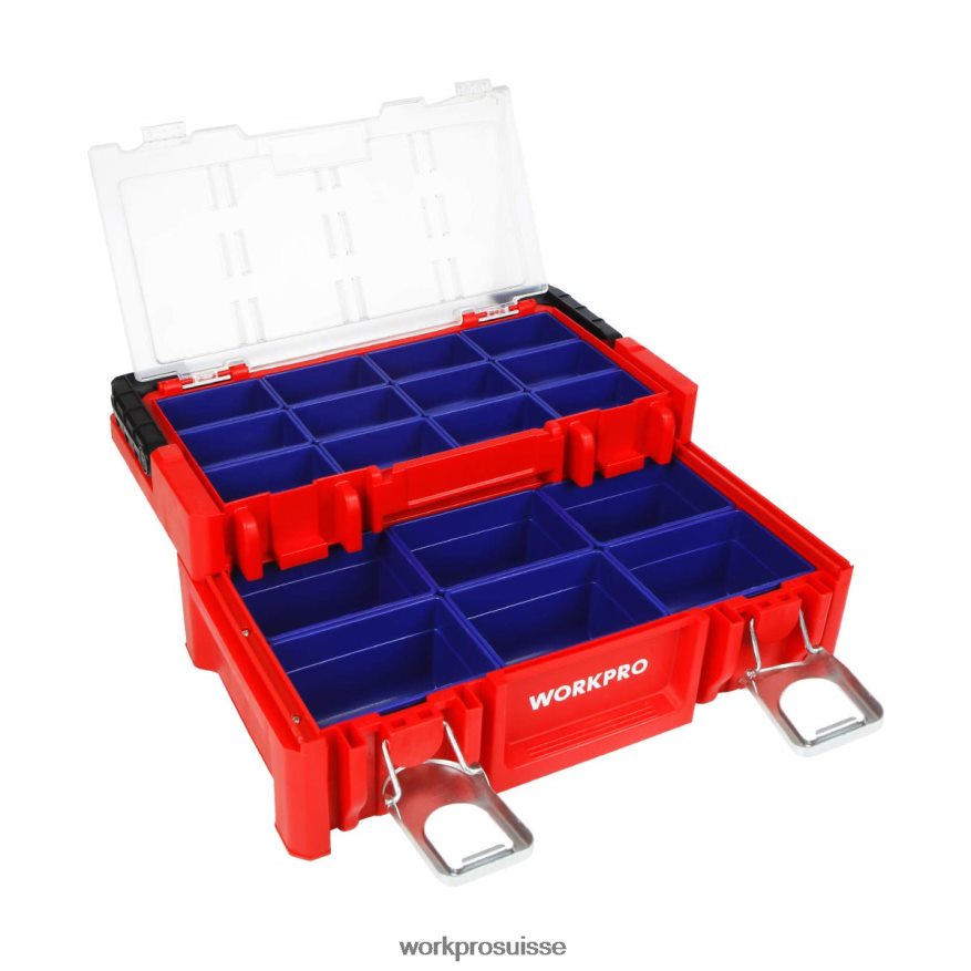 Boîte à outils en plastique de 17 pouces, boîte de rangement avec couvercle verrouillable et poignée en acier inoxydable Z2LXTF25 rouge WORKPRO stockage