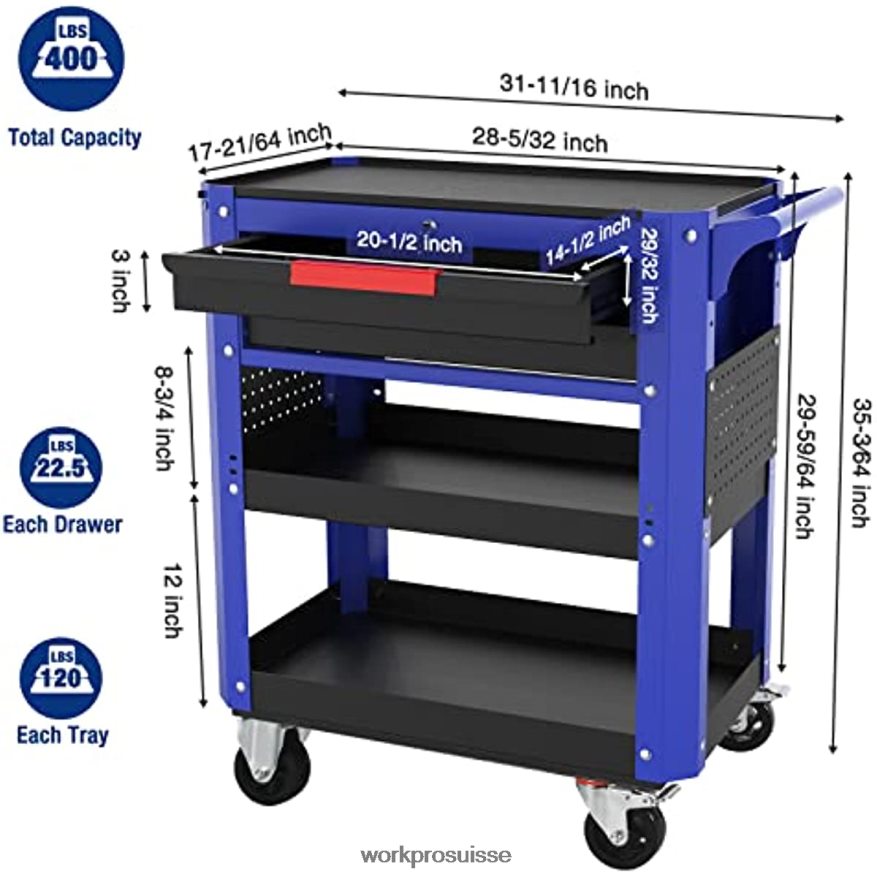 Chariot à outils roulant de qualité supérieure à 2 tiroirs, organisateur de rangement pour chariot de service industriel utilitaire robuste avec roues et système de verrouillage Z2LXTF16 utile WORKPRO