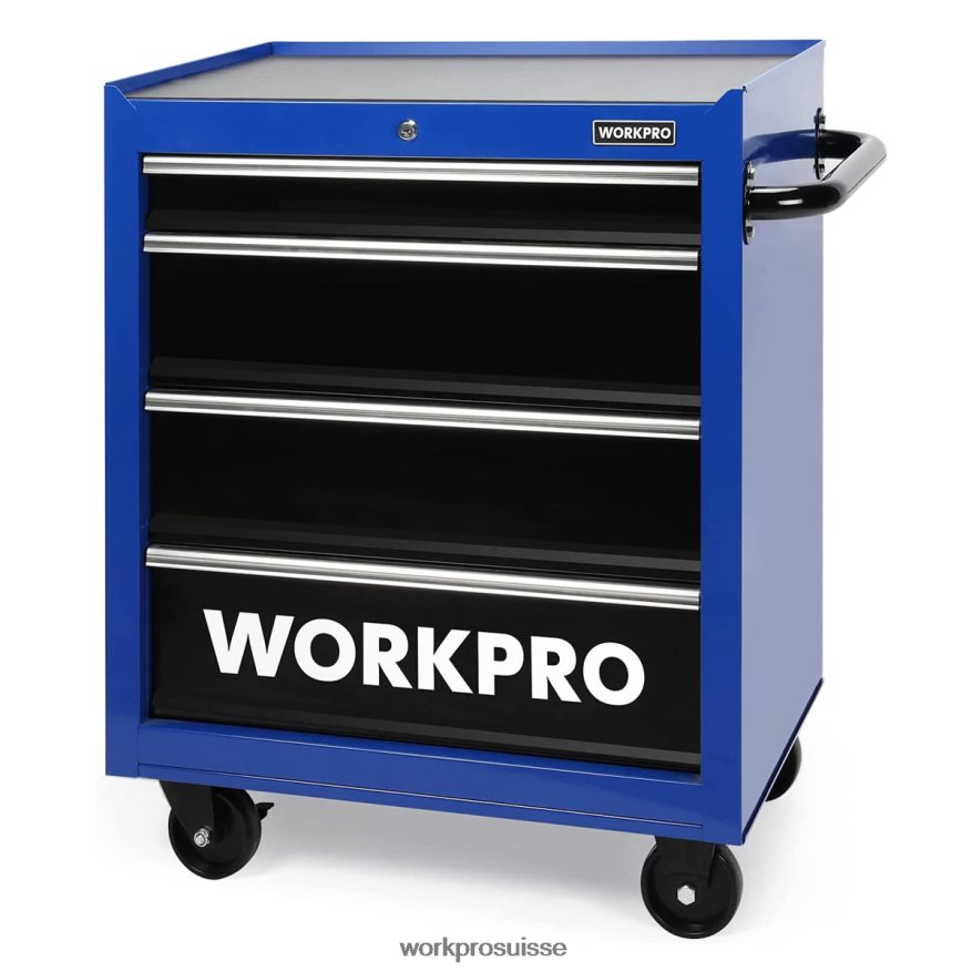 Coffre à outils à 4 tiroirs, armoire de rangement à outils en métal roulant de 26 pouces avec roulettes, système de verrouillage, doublure de tiroir, capacité de charge de 450 lb Z2LXTF17 morden WORKP