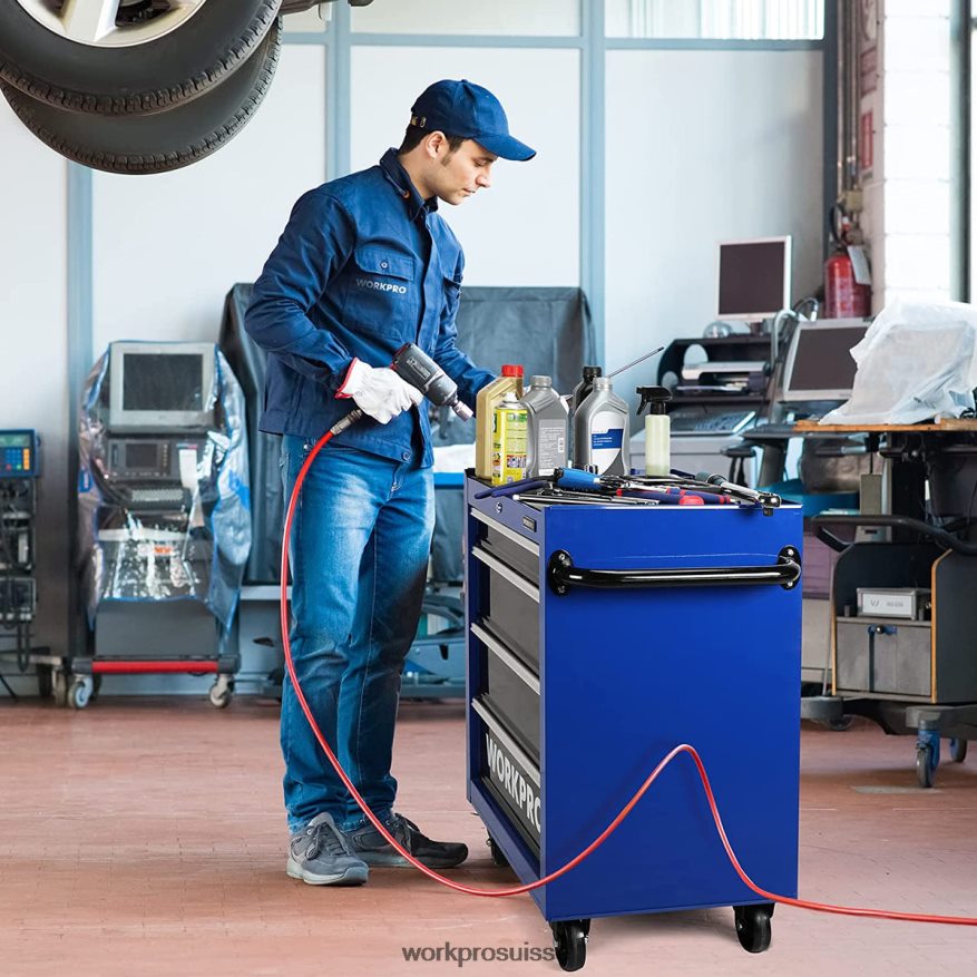 Coffre à outils à 4 tiroirs, armoire de rangement à outils en métal roulant de 26 pouces avec roulettes, système de verrouillage, doublure de tiroir, capacité de charge de 450 lb Z2LXTF17 morden WORKP