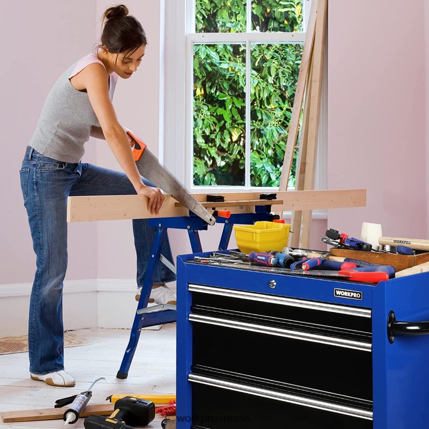Coffre à outils à 4 tiroirs, armoire de rangement à outils en métal roulant de 26 pouces avec roulettes, système de verrouillage, doublure de tiroir, capacité de charge de 450 lb Z2LXTF17 morden WORKP