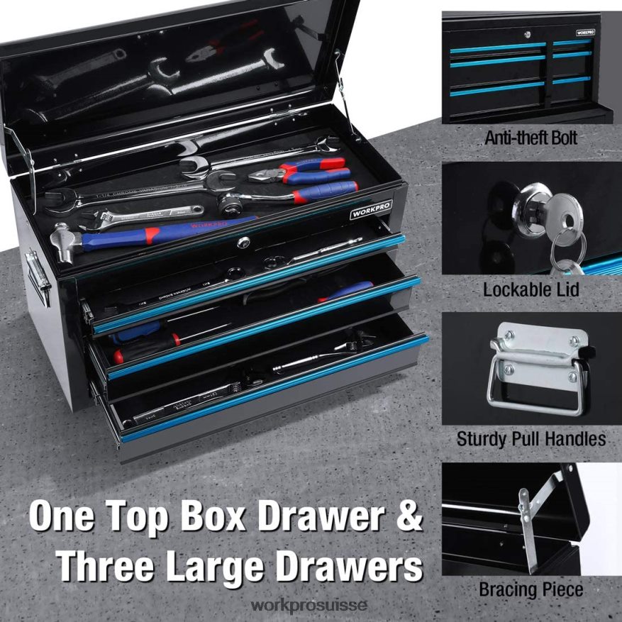 Coffre à outils roulant à 5 tiroirs, armoire de rangement pour outils roulants à tiroir métallique coulissant Z2LXTF18 utile WORKPRO stockage
