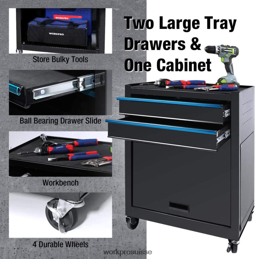 Coffre à outils roulant à 5 tiroirs, armoire de rangement pour outils roulants à tiroir métallique coulissant Z2LXTF18 utile WORKPRO stockage