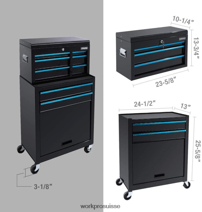 Coffre à outils roulant à 5 tiroirs, armoire de rangement pour outils roulants à tiroir métallique coulissant Z2LXTF18 utile WORKPRO stockage