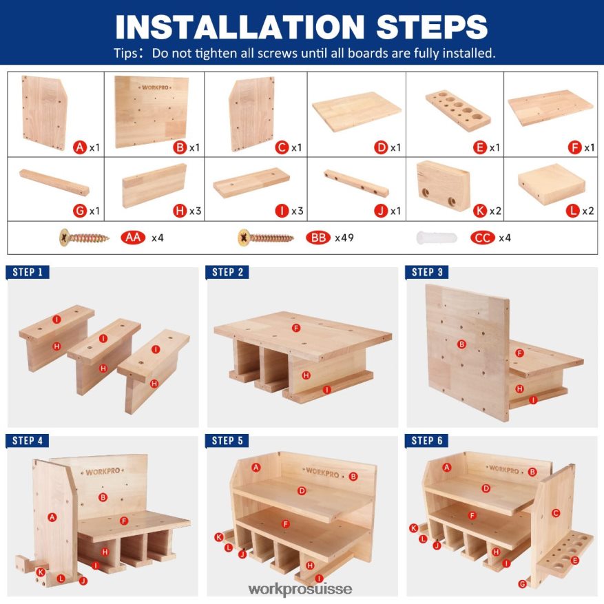 Organisateur d'outils électriques, support de rangement pour perceuse sans fil, support mural avec 5 fentes de suspension pour perceuse, rangement d'outils en bois massif Z2LXTF19 utile WORKPRO stocka