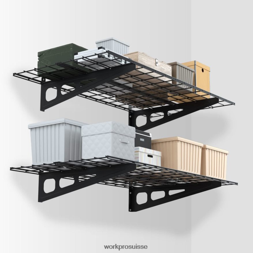 Paquet de 2 étagères murales de garage robustes de 2 x 4 pieds, capacité de charge de 400 lb (total) Z2LXTF14 noir WORKPRO stockage