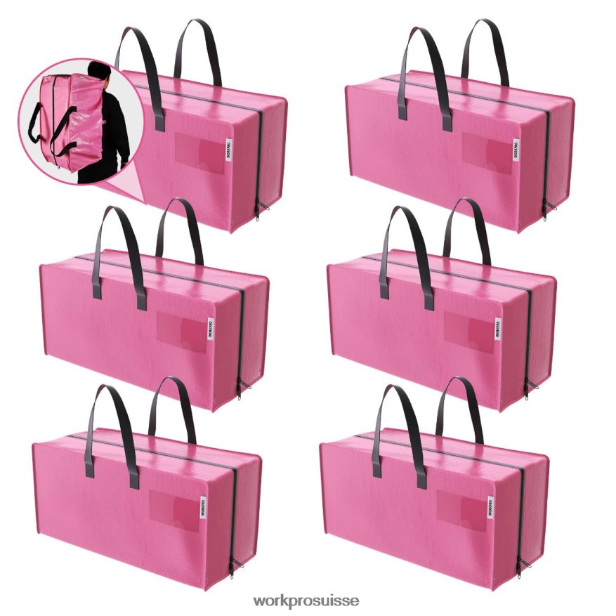 Paquet de 6 sacs fourre-tout de déménagement extra-larges et robustes avec fermetures éclair et poignées de transport, sangles de sac à dos Z2LXTF142 rose bleu WORKPRO stockage