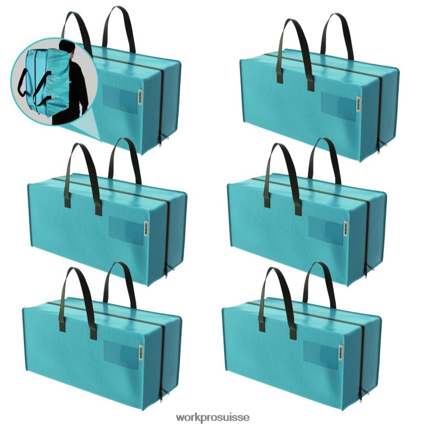 Paquet de 6 sacs fourre-tout de déménagement extra-larges et robustes avec fermetures éclair et poignées de transport, sangles de sac à dos Z2LXTF142 rose bleu WORKPRO stockage