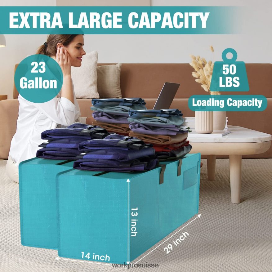 Paquet de 6 sacs fourre-tout de déménagement extra-larges et robustes avec fermetures éclair et poignées de transport, sangles de sac à dos Z2LXTF142 rose bleu WORKPRO stockage