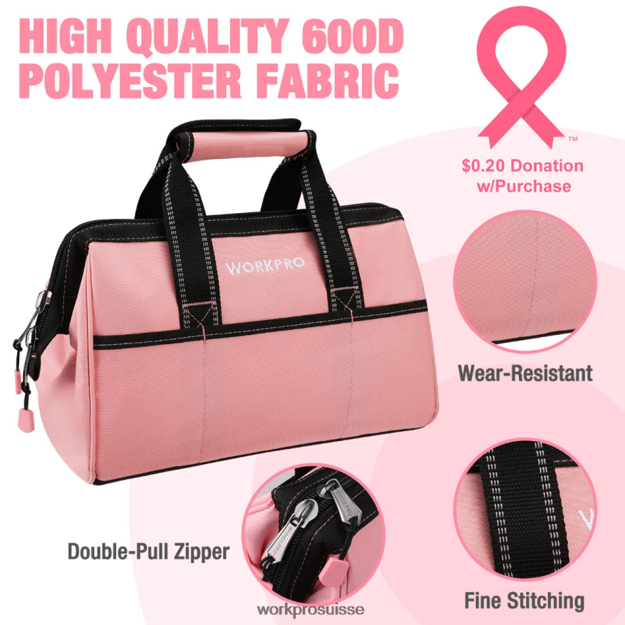 Sac à outils de 13 pouces, sacs de rangement d'outils en tissu doux Z2LXTF29 rose WORKPRO stockage