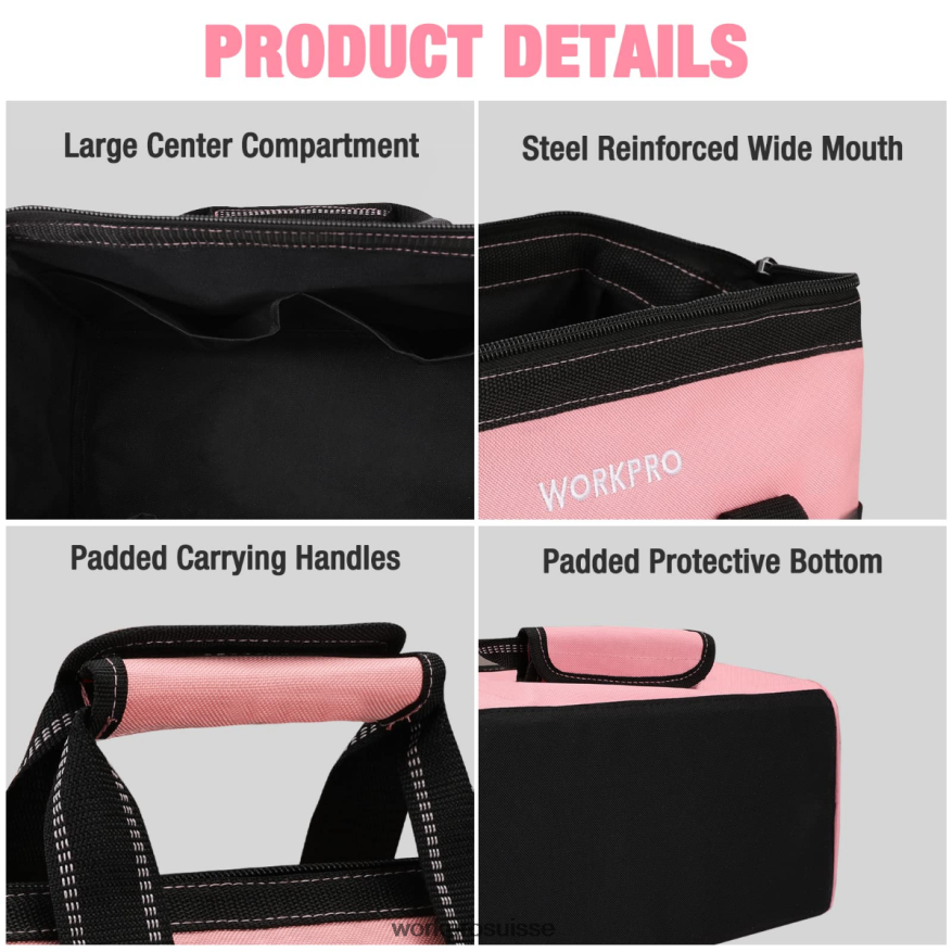 Sac à outils de 13 pouces, sacs de rangement d'outils en tissu doux Z2LXTF29 rose WORKPRO stockage