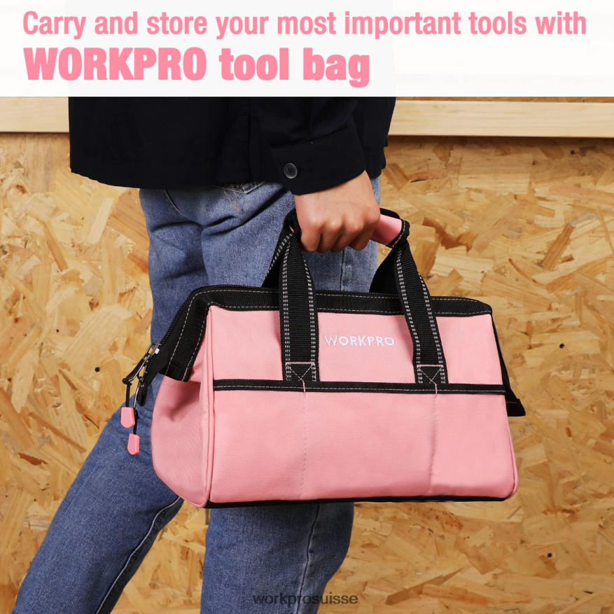 Sac à outils de 13 pouces, sacs de rangement d'outils en tissu doux Z2LXTF29 rose WORKPRO stockage
