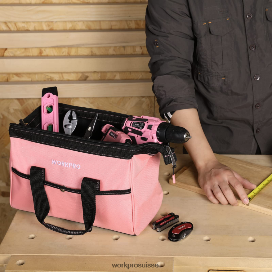 Sac à outils de 13 pouces, sacs de rangement d'outils en tissu doux Z2LXTF29 rose WORKPRO stockage