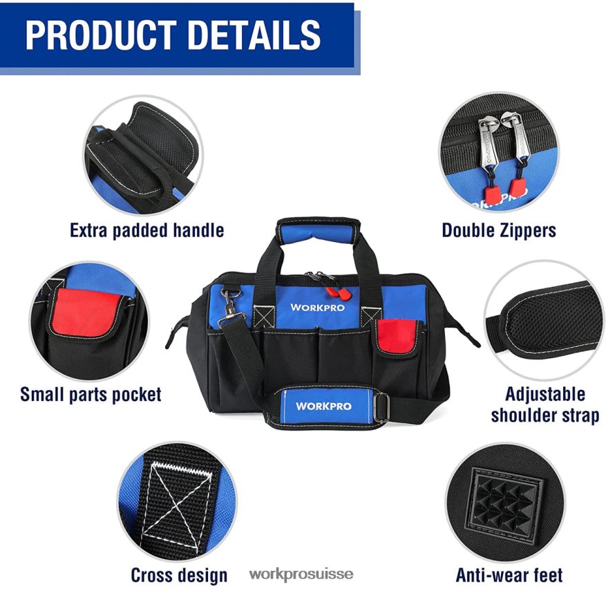 Sac à outils de 14 pouces, organisateur d'outils multi-poches avec bandoulière réglable Z2LXTF31 utile WORKPRO stockage