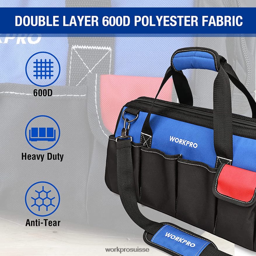 Sac à outils de rangement à ouverture large et fermé de 18 pouces avec bandoulière réglable Z2LXTF27 utile WORKPRO stockage