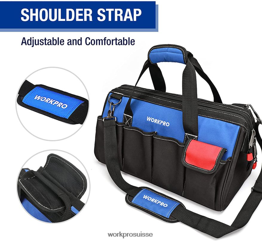 Sac à outils de rangement à ouverture large et fermé de 18 pouces avec bandoulière réglable Z2LXTF27 utile WORKPRO stockage