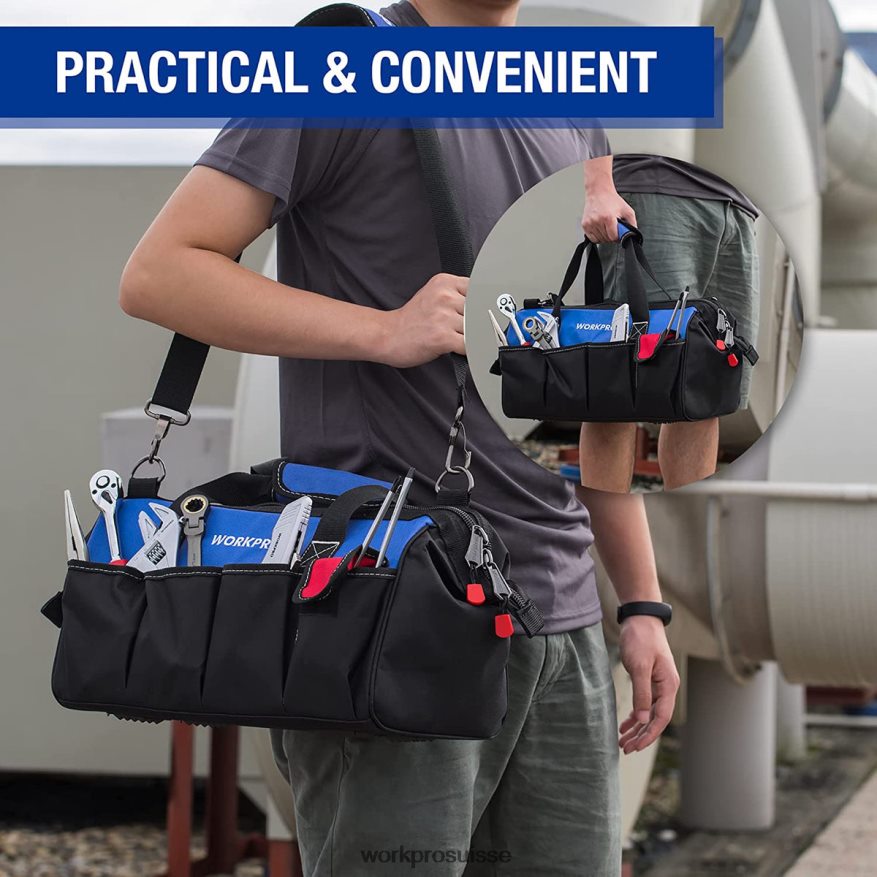 Sac à outils de rangement à ouverture large et fermé de 18 pouces avec bandoulière réglable Z2LXTF27 utile WORKPRO stockage
