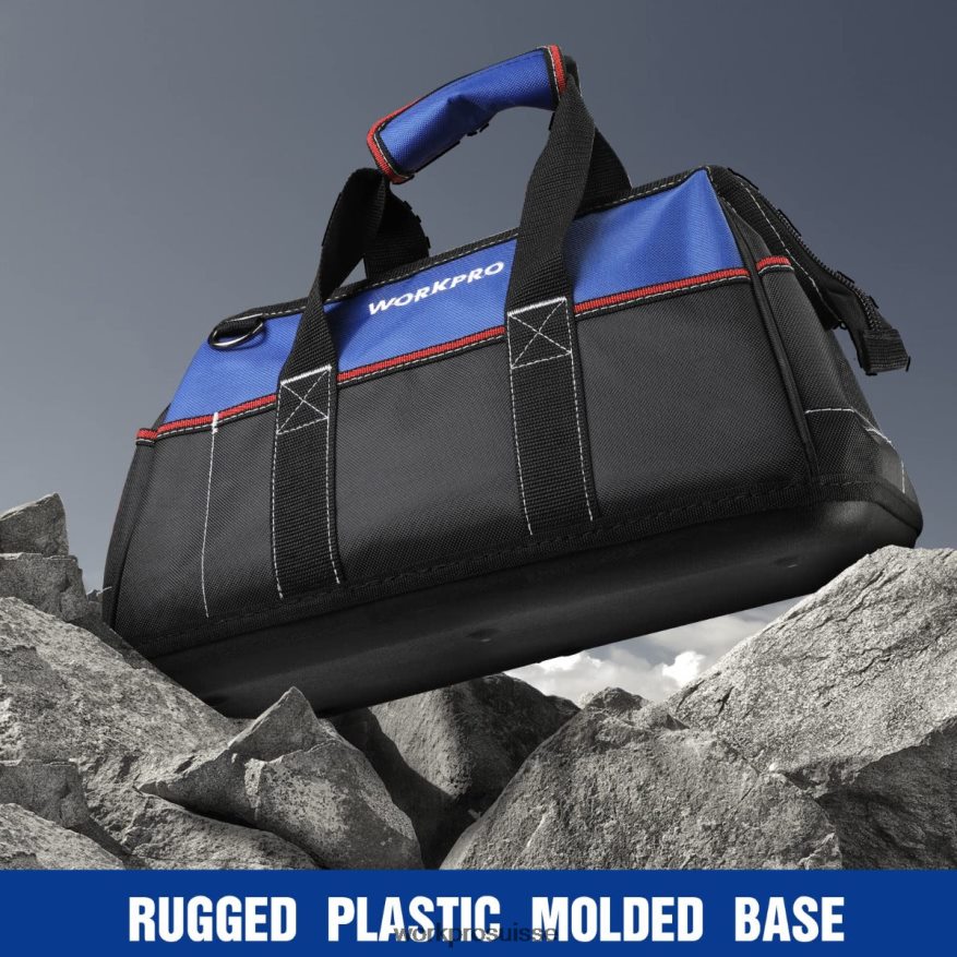 Sac à outils à large bouche de 16 pouces, sac de rangement d'outils en tissu robuste avec base moulée étanche, bandoulière réglable Z2LXTF24 utile WORKPRO stockage