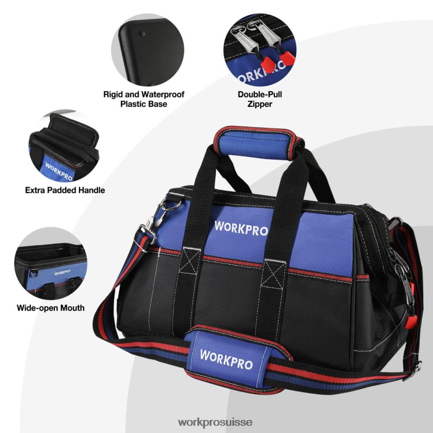 Sac à outils à large bouche de 16 pouces, sac de rangement d'outils en tissu robuste avec base moulée étanche, bandoulière réglable Z2LXTF24 utile WORKPRO stockage