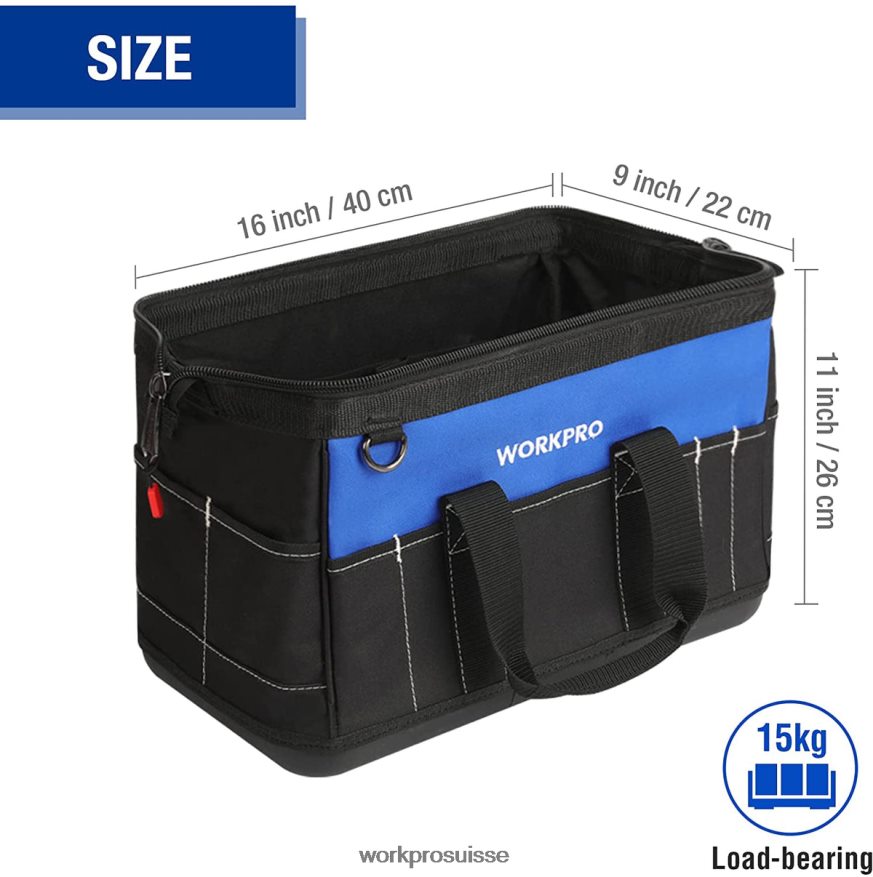 Sac à outils à ouverture large de 16 pouces avec base moulée étanche Z2LXTF34 utile WORKPRO stockage
