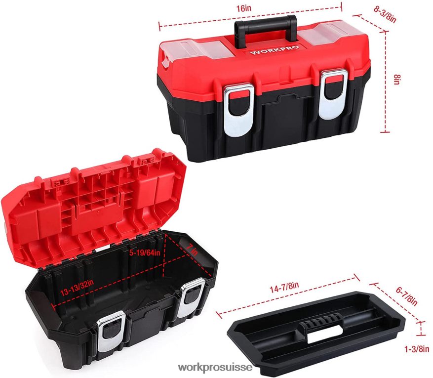 boîte à outils portable avec plateau amovible boîte à outils robuste avec 2 loquets métalliques Z2LXTF33 utile WORKPRO stockage