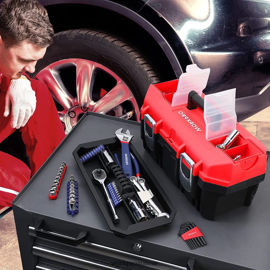 boîte à outils portable avec plateau amovible boîte à outils robuste avec 2 loquets métalliques Z2LXTF33 utile WORKPRO stockage