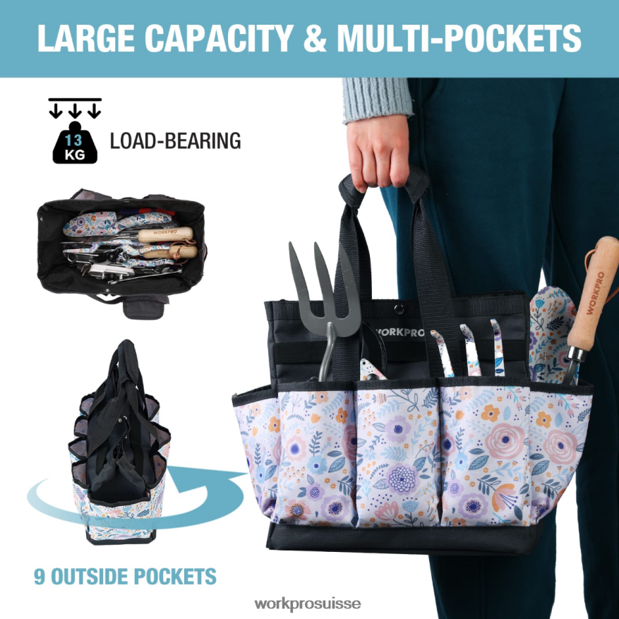sac à outils de jardin avec 9 poches Z2LXTF286 floral blanc/fleuri rose WORKPRO stockage