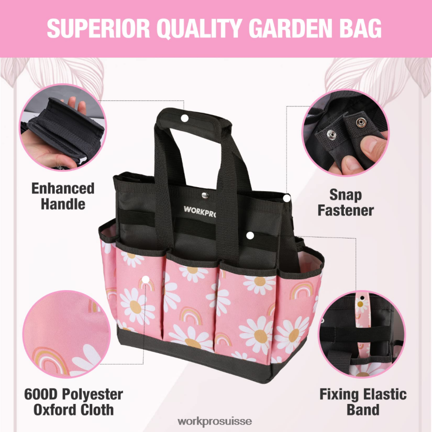 sac à outils de jardin avec 9 poches Z2LXTF286 floral blanc/fleuri rose WORKPRO stockage