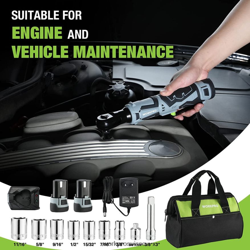 Clé à cliquet électrique sans fil, clé à cliquet électrique 12v 40 pi-lb, ensemble de 9 pièces Z2LXTF227 utile WORKPRO outil