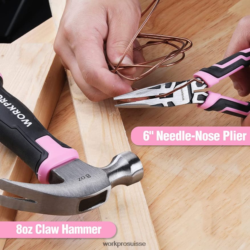 Ensemble d'outils de 52 pièces, ensemble d'outils pour femmes à domicile avec boîte à outils de rangement, ensemble d'outils de base-ruban Z2LXTF249 rose WORKPRO outil