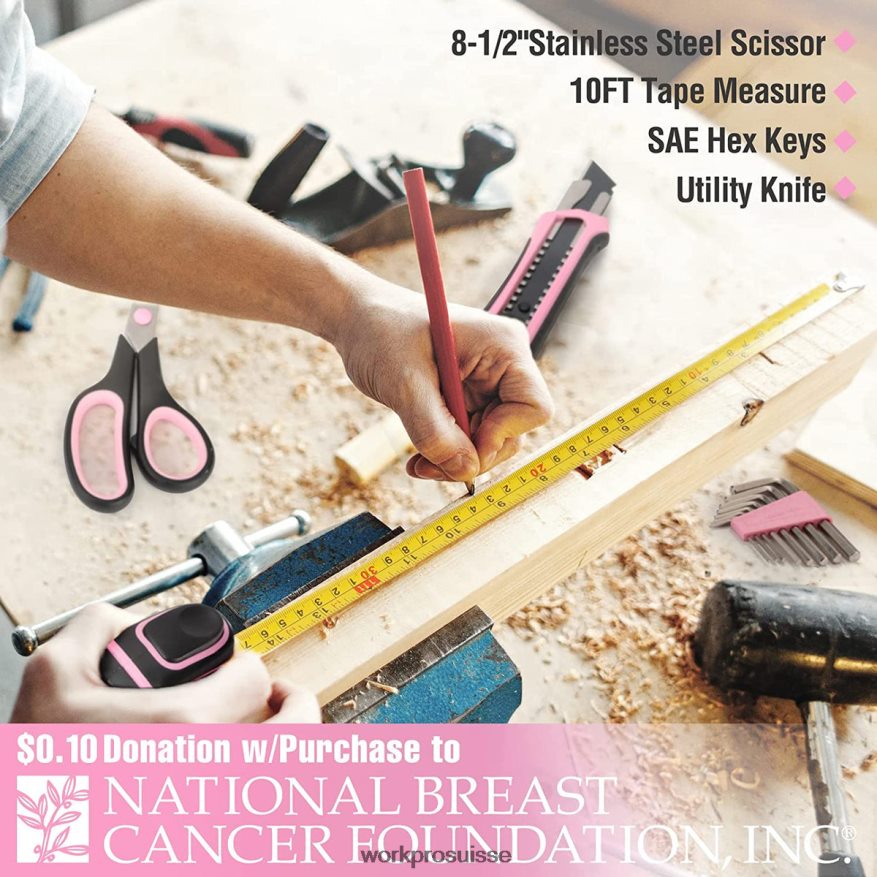 Ensemble d'outils de 52 pièces, ensemble d'outils pour femmes à domicile avec boîte à outils de rangement, ensemble d'outils de base-ruban Z2LXTF249 rose WORKPRO outil