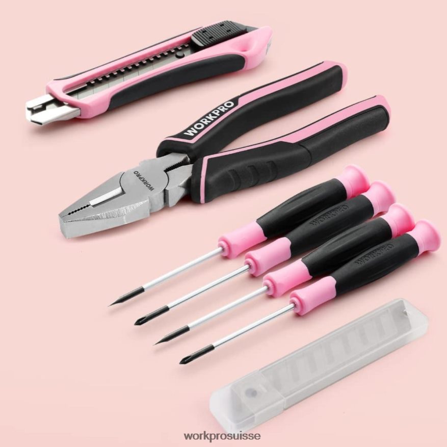 Ensemble d'outils de 55 pièces, tournevis sans fil rotatif 3.7v et kit d'outils ménagers Z2LXTF264 rose WORKPRO outil