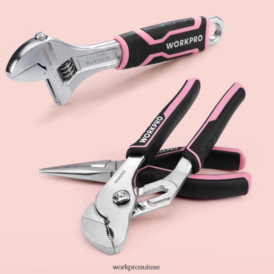 Ensemble d'outils de 55 pièces, tournevis sans fil rotatif 3.7v et kit d'outils ménagers Z2LXTF264 rose WORKPRO outil