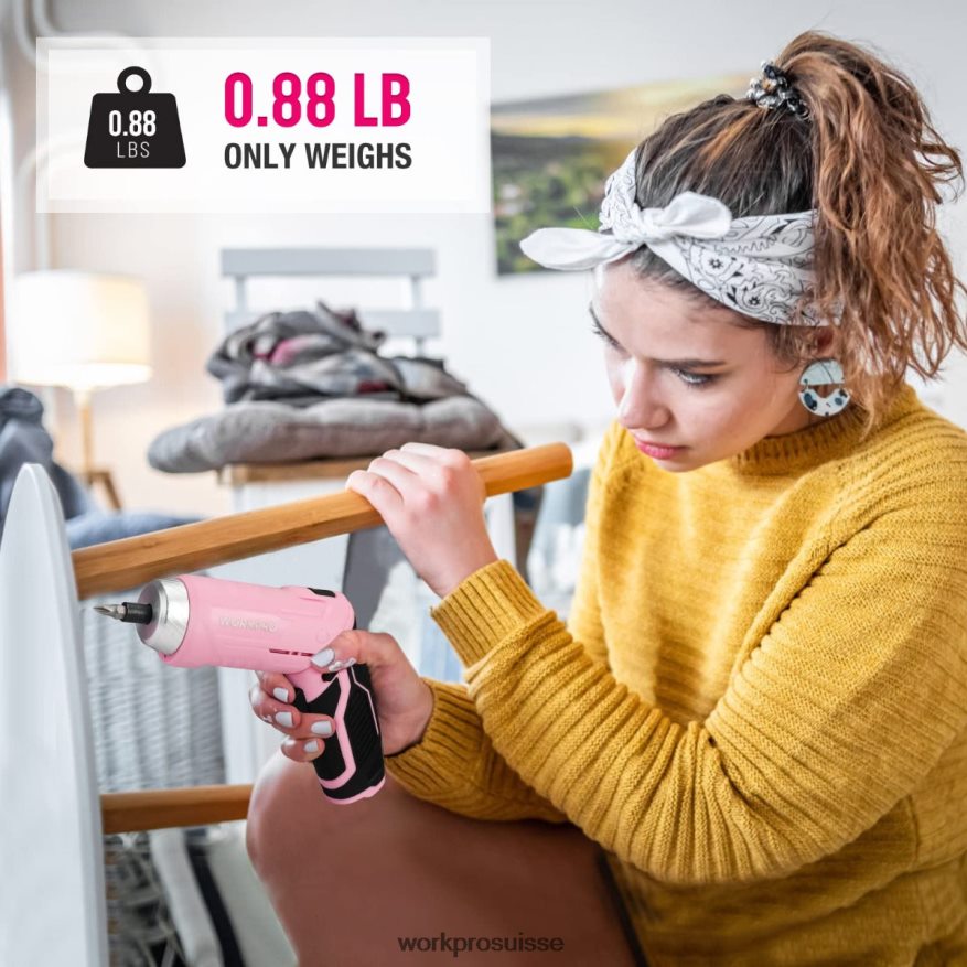 Ensemble d'outils de 75 pièces, tournevis sans fil rotatif 3,7 V et kit d'outils ménagers Z2LXTF260 rose WORKPRO outil