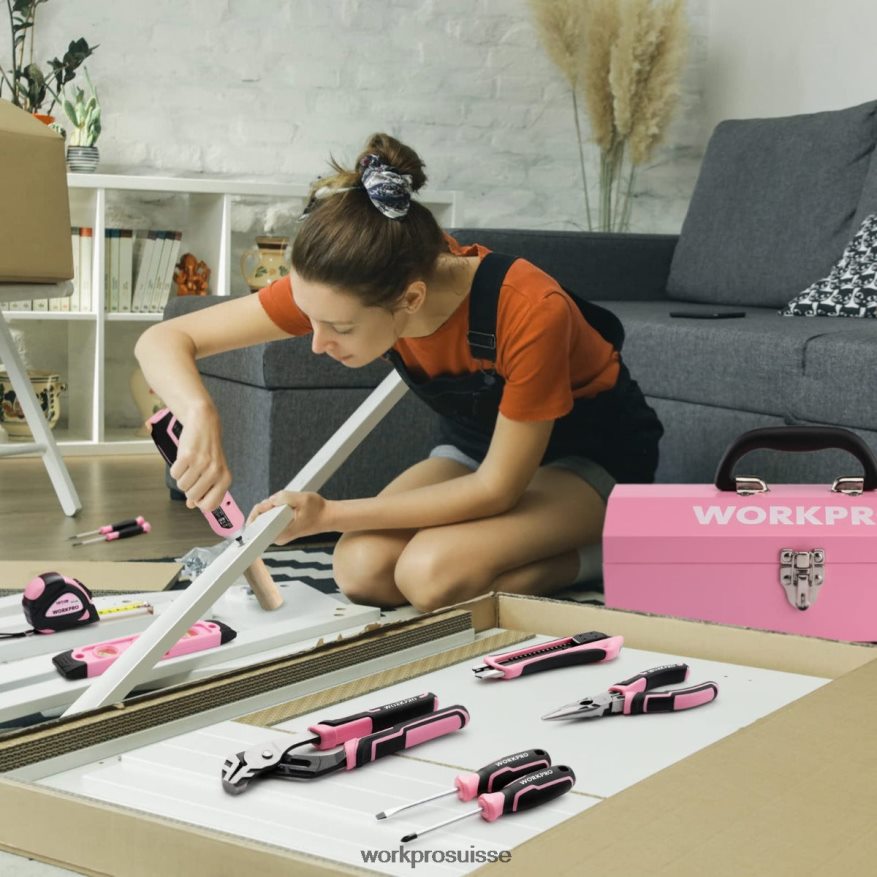 Ensemble d'outils de 75 pièces, tournevis sans fil rotatif 3,7 V et kit d'outils ménagers Z2LXTF260 rose WORKPRO outil