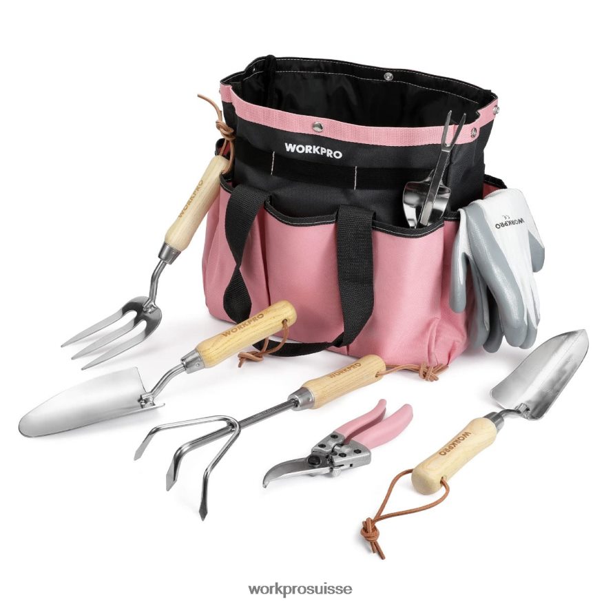 Ensemble d'outils de jardinage 7 pièces, outils de jardinage robustes en acier inoxydable Z2LXTF252 rose WORKPRO outil