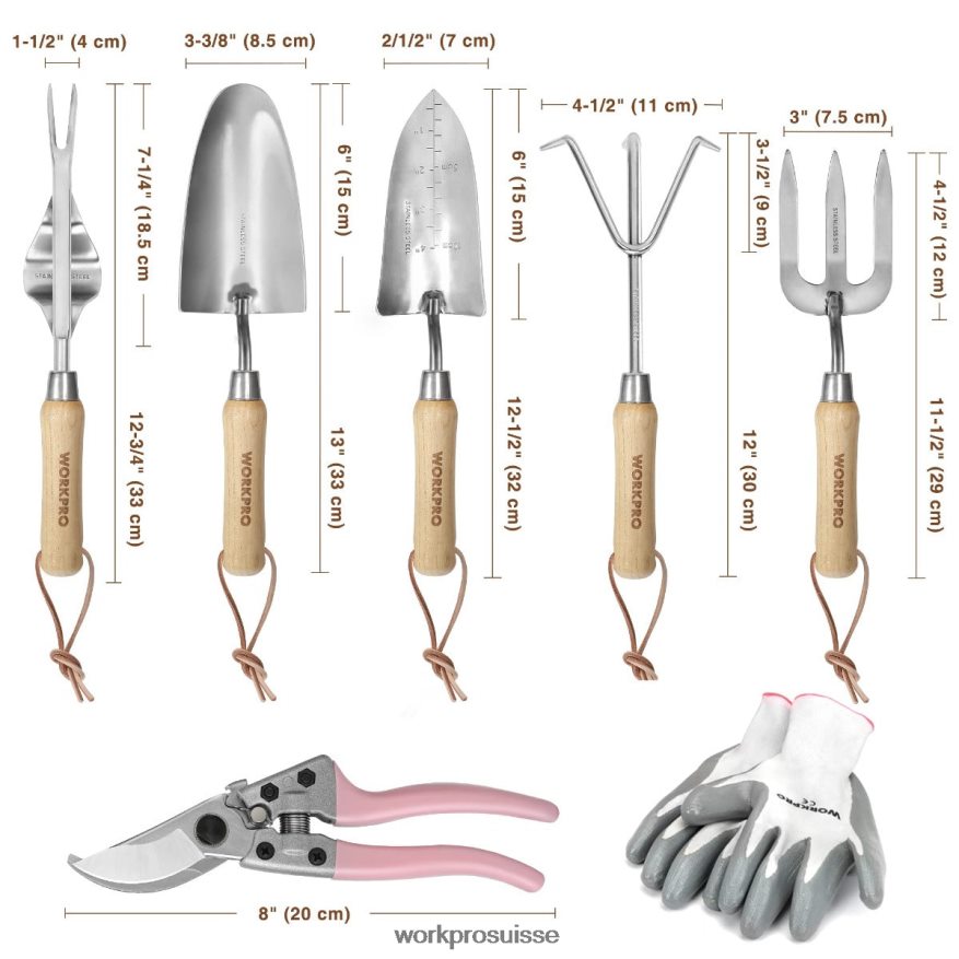 Ensemble d'outils de jardinage 7 pièces, outils de jardinage robustes en acier inoxydable Z2LXTF252 rose WORKPRO outil