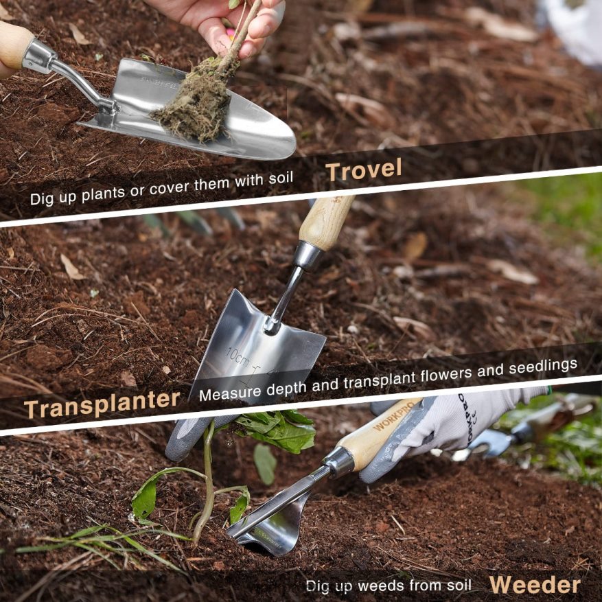 Ensemble d'outils de jardinage 7 pièces, outils de jardinage robustes en acier inoxydable Z2LXTF252 rose WORKPRO outil
