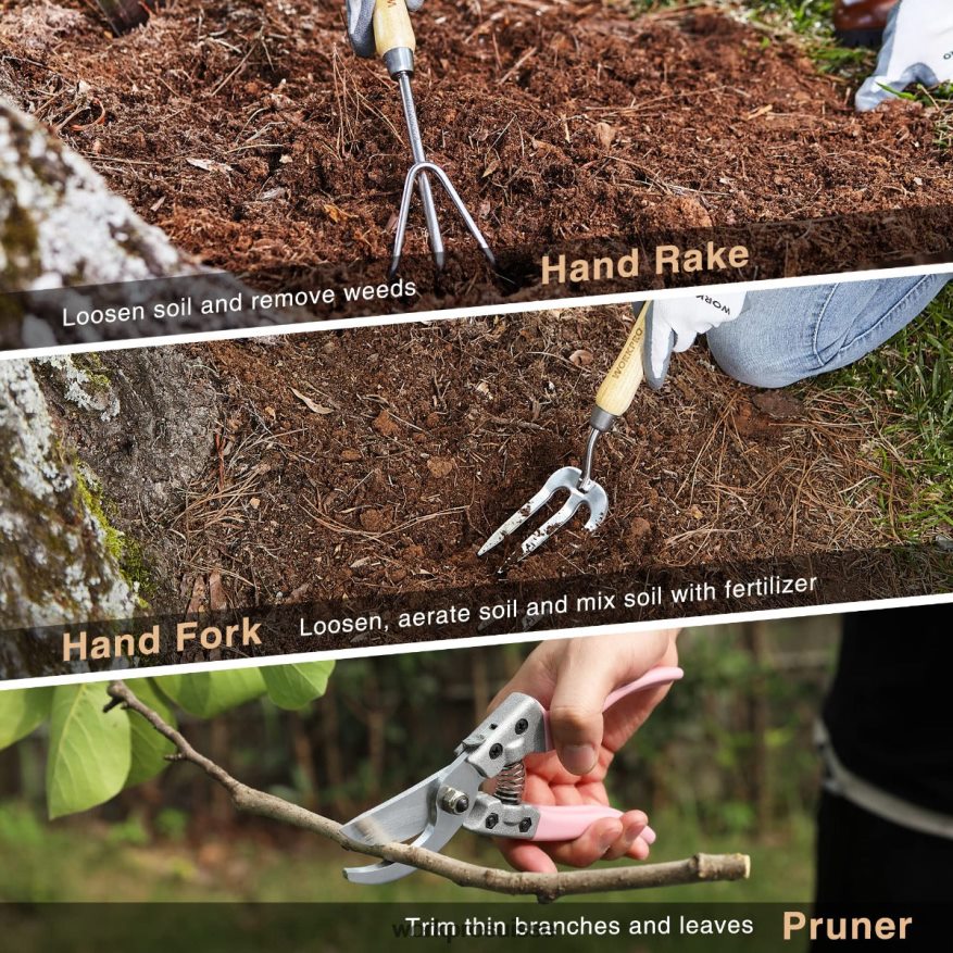 Ensemble d'outils de jardinage 7 pièces, outils de jardinage robustes en acier inoxydable Z2LXTF252 rose WORKPRO outil