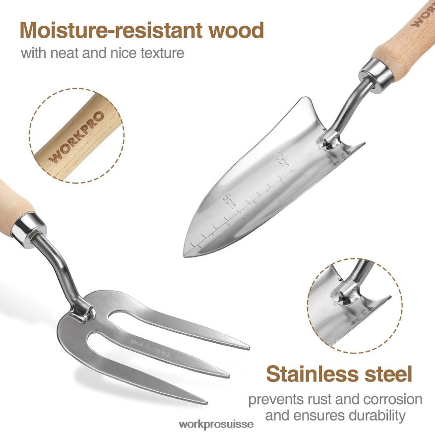 Ensemble d'outils de jardinage 7 pièces, outils de jardinage robustes en acier inoxydable Z2LXTF252 rose WORKPRO outil