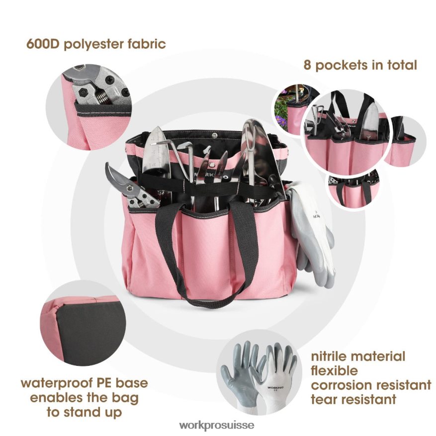 Ensemble d'outils de jardinage 7 pièces, outils de jardinage robustes en acier inoxydable Z2LXTF252 rose WORKPRO outil