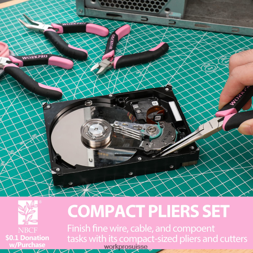Ensemble d'outils de réparation de précision de 33 pièces comprenant un jeu de pinces Z2LXTF257 rose bleu WORKPRO outil