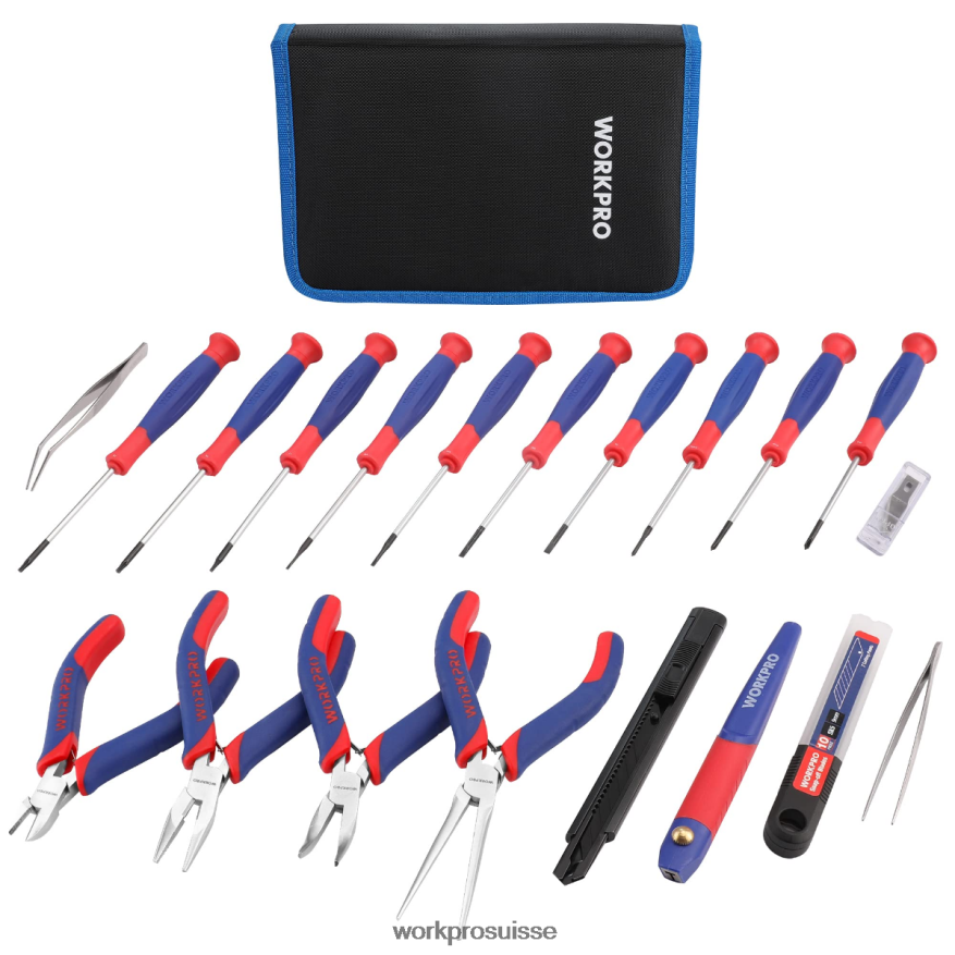 Ensemble d'outils de réparation de précision de 33 pièces comprenant un jeu de pinces Z2LXTF257 rose bleu WORKPRO outil