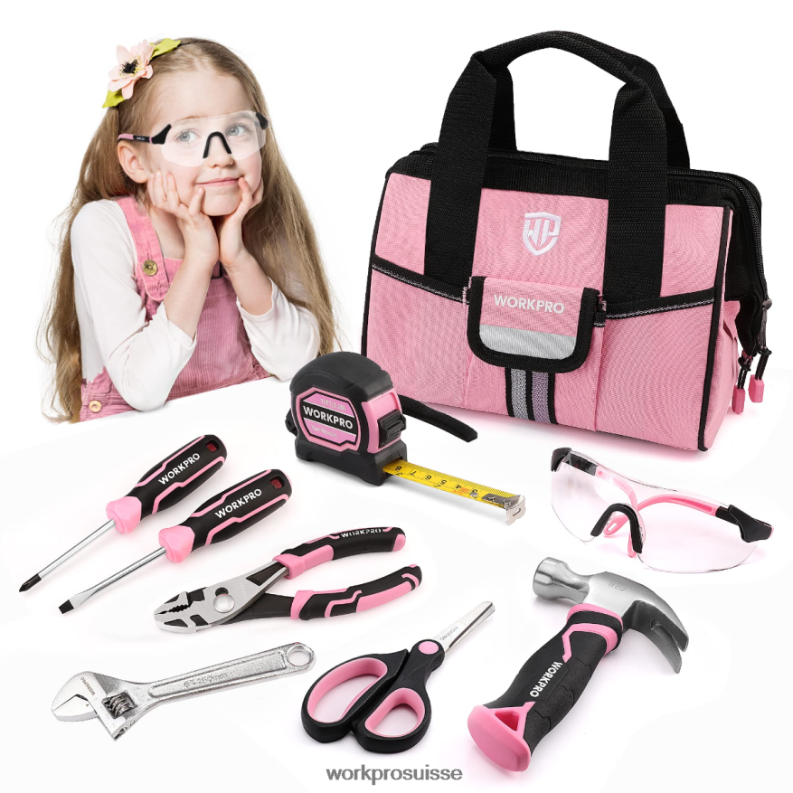 Ensemble d'outils junior pour enfants de 9 pièces avec sac à outils Z2LXTF253 rose bleu WORKPRO outil