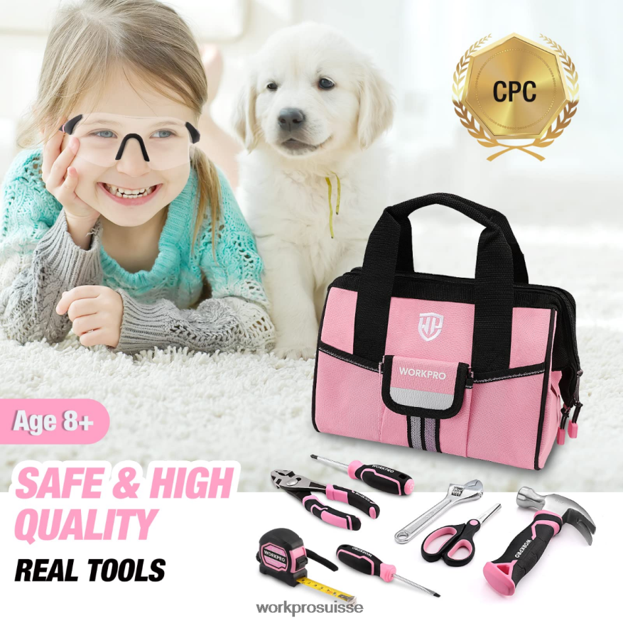 Ensemble d'outils junior pour enfants de 9 pièces avec sac à outils Z2LXTF253 rose bleu WORKPRO outil