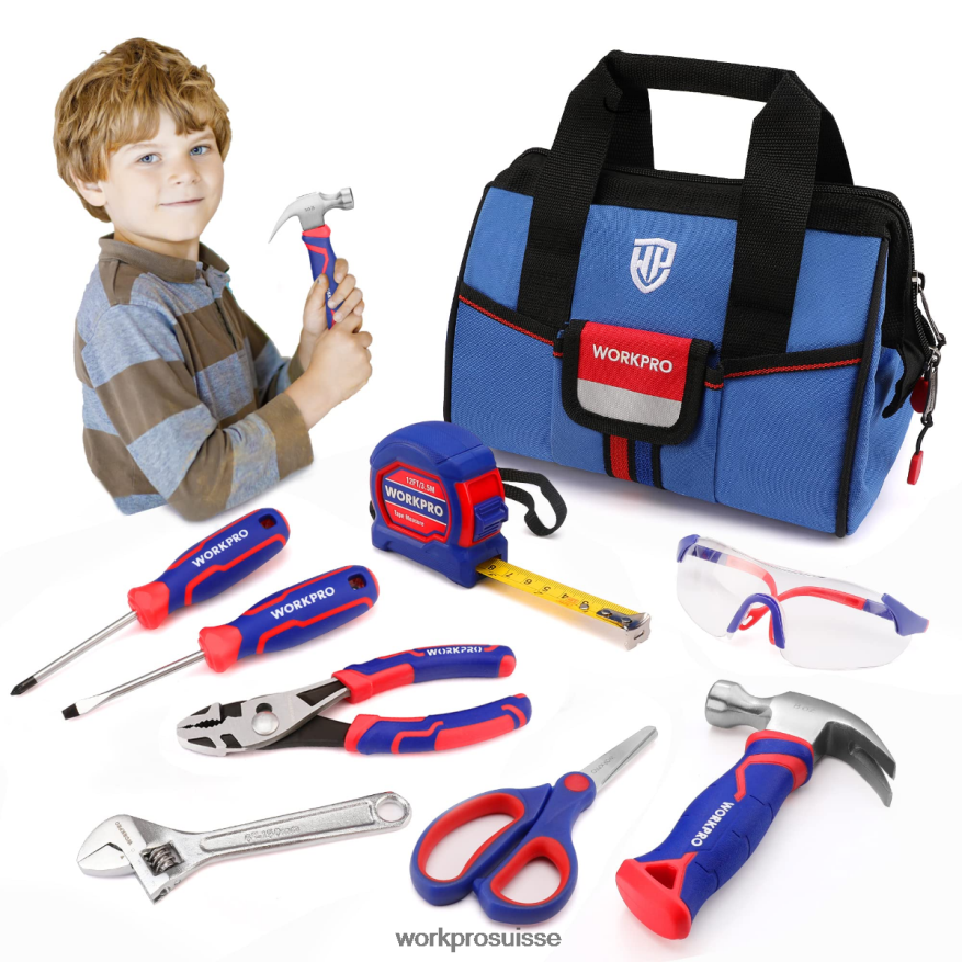 Ensemble d'outils junior pour enfants de 9 pièces avec sac à outils Z2LXTF253 rose bleu WORKPRO outil