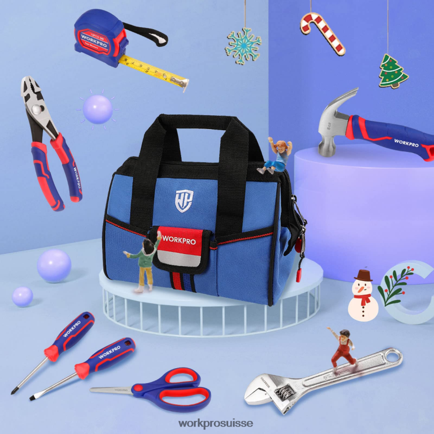 Ensemble d'outils junior pour enfants de 9 pièces avec sac à outils Z2LXTF253 rose bleu WORKPRO outil